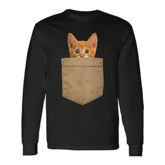 Cute Cat Orange Cat Kitty Cat In My Your Pocket Long Sleeve T-Shirt - Monsterry CA