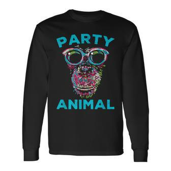 Cute Chimpanzee Party Animal Lover Colorful Monkey Long Sleeve T-Shirt - Thegiftio UK