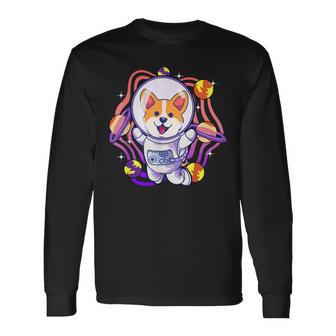 Cute Corgi In Space Corgi Dog Astronaut Theme Long Sleeve T-Shirt - Monsterry