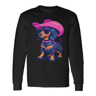 Cute Dachshund Pink Cowboy Hat Wiener Sausage Dog Puppy Long Sleeve T-Shirt | Mazezy