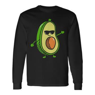 Cute Dancing Avocado Guacamole Avocado Graphics Long Sleeve T-Shirt - Monsterry