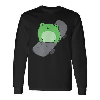 Cute Frog And Skateboard Kawaii Aesthetic Frog Long Sleeve T-Shirt - Monsterry