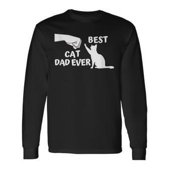 Cute And Best Cat Dad Ever Paw Print Fist Bump Long Sleeve T-Shirt - Thegiftio UK