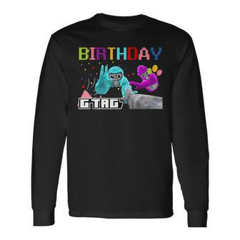 Cute Gorilla Game Birthday Decorations Monke Tag Vr Gamer Long Sleeve T-Shirt - Monsterry UK