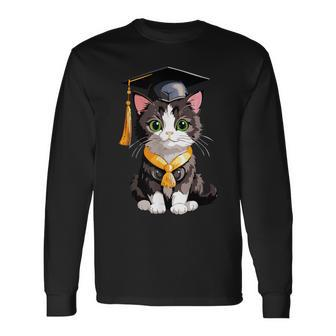 Cute Graduation Cat Colorful Kitty Kitten Grad Celebration Long Sleeve T-Shirt - Thegiftio UK