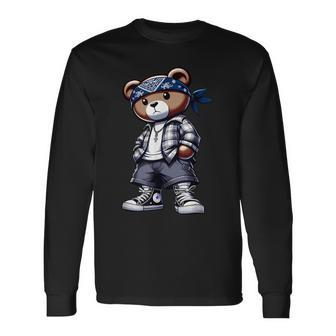 Cute Hip Hop Teddy Bear 90 Hip Hop West Coast Chicano Long Sleeve T-Shirt - Thegiftio UK