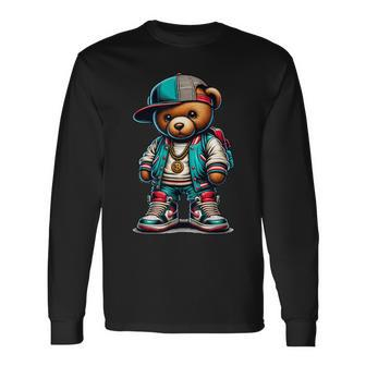 Cute Hip Hop Teddy Bear 90S Hiphop Y2k Basketball Long Sleeve T-Shirt - Monsterry
