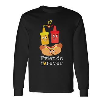 Cute Hot Dog With Ketchup And Mustard Long Sleeve T-Shirt - Monsterry UK