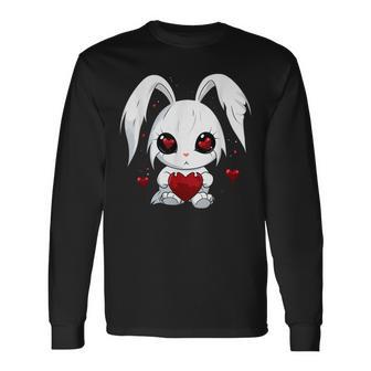 Cute Kawaii Goth Bunny Gothic White Bunny Red Heart Girls Long Sleeve T-Shirt - Monsterry UK