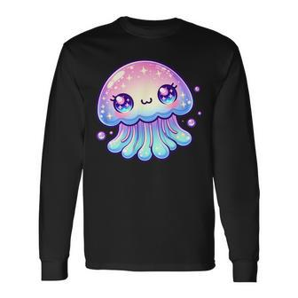 Cute Kawaii Jellyfish Anime Fun Blue Pink Sea Critter Long Sleeve T-Shirt - Seseable