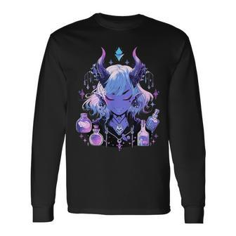 Cute Kawaii Witchy Demonic Lady Crystal Alchemy Pastel Goth Long Sleeve T-Shirt - Seseable