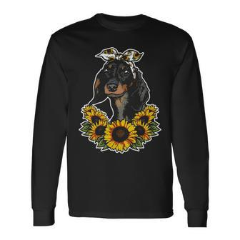 Cute Love Dog Sunflower Decor Dachshund Long Sleeve T-Shirt | Mazezy