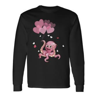 Cute Octopus Hearts Valentine's Day V-Day Valentines Long Sleeve T-Shirt | Mazezy