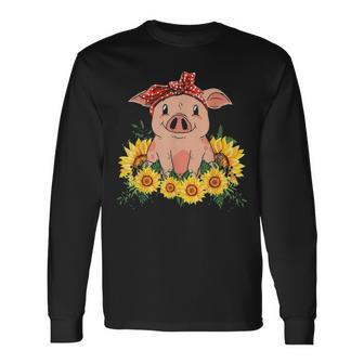Cute Pig Bandana Sunflower Long Sleeve T-Shirt | Mazezy