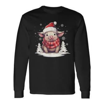Cute Pig With Christmas Santa Hat Farmer Winter Vibe Pig Long Sleeve T-Shirt - Thegiftio UK