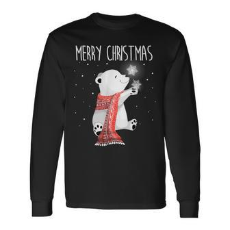 Cute Polar Bear Scarf Merry Christmas Xmas Holidays Long Sleeve T-Shirt | Mazezy