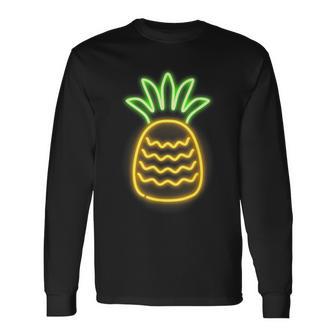 Cute Retro Neon Pineapple For Hawaiian Beaches Long Sleeve T-Shirt - Monsterry CA