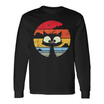 Cute Retro Vintage Cat Sunset Cats Vintage Langarmshirts - Seseable