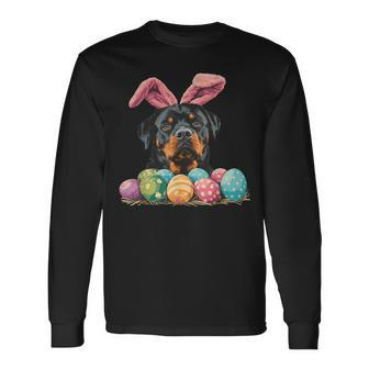 Cute Rottweiler Easter Rottweiler Dog Eggs Basket Bunny Ears Long Sleeve T-Shirt - Thegiftio UK