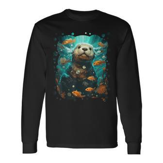 Cute Sea Otter Animal Nature Lovers Graphic Long Sleeve T-Shirt - Seseable
