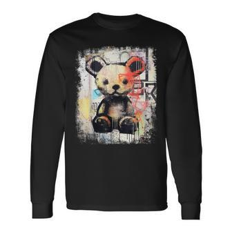 Cute Teddy Bear Graffiti Vintage Teddy Long Sleeve T-Shirt - Monsterry