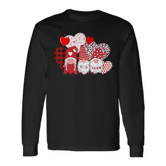 Cute Three Gnomes Holding Hearts Valentines Day Long Sleeve T-Shirt - Monsterry UK