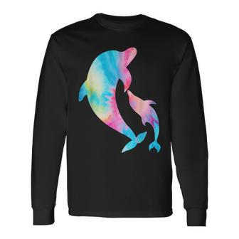 Cute Tie-Dye Dolphin Parent And Child Dolphins Long Sleeve T-Shirt | Mazezy