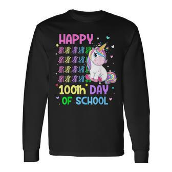 Cute Unicorn Happy 100Th Day Of School Unicorn Girls Teacher Long Sleeve T-Shirt - Monsterry UK