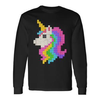 Cute Unicorn Lover Building Blocks Brick Master Builder Girl Long Sleeve T-Shirt - Monsterry DE