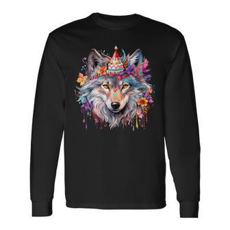 Cute Wolf Party Birthday Themed Festive Wolves Lover Themed Long Sleeve T-Shirt - Monsterry DE