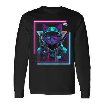 Cyberpunk Cat Kitty Punker Futuristic Cyber Punk Langarmshirts - Seseable