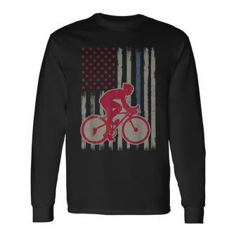 Cycling American Flag Patriotic Usa 4Th Of July Vintage Long Sleeve T-Shirt - Monsterry