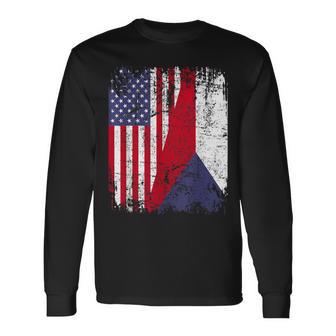 Czech Republic Roots Half American Flag Czech Republic Long Sleeve T-Shirt - Monsterry