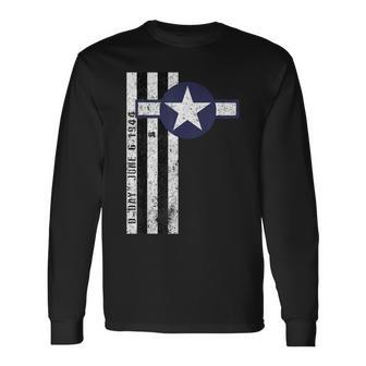 D-Day Normandy Invasion Stripes & Air Corps Roundel Vintage Long Sleeve T-Shirt - Monsterry UK