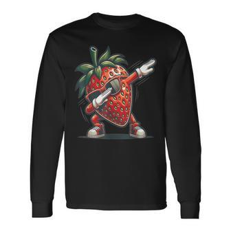 Dab Strawberry Dancing Dabbing Strawberry Fruit Long Sleeve T-Shirt - Seseable