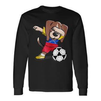 Dabbing Beagle Dog Venezuela Football Venezuelan Flag Soccer Long Sleeve T-Shirt - Monsterry DE