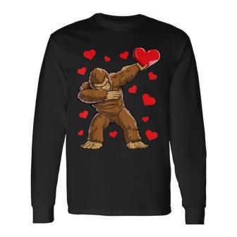 Dabbing Bigfoot Heart Valentines Day Boys Love Sasquatch Long Sleeve T-Shirt - Monsterry AU