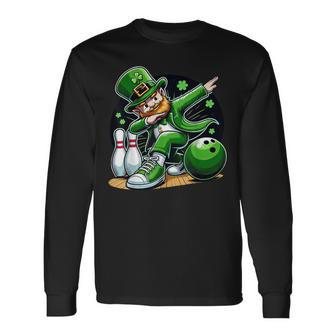 Dabbing Leprechaun Bowling Irish Bowler St Patrick's Day Long Sleeve T-Shirt - Seseable