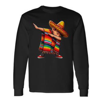 Dabbing Mexican Poncho Cinco De Mayo Boys Sombrero Dab Long Sleeve T-Shirt - Monsterry AU