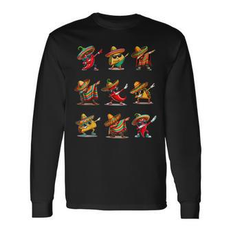 Dabbing Mexican Poncho Taco Cinco De Mayo Fiesta Boy Dab Long Sleeve T-Shirt - Seseable