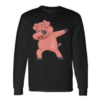 Dabbing Pig Cute Piggy Lovers Farmer Dab Pork Long Sleeve T-Shirt | Mazezy