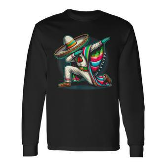 Dabbing Poncho Cinco De Mayo Mexican Sombrero Festival Long Sleeve T-Shirt - Monsterry