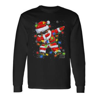 Dabbing Santa Black African American Christmas Tree Lights Long Sleeve T-Shirt - Monsterry