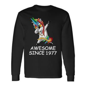 Dabbing Unicorn Awesome Since 1977 Birthday Long Sleeve T-Shirt - Monsterry
