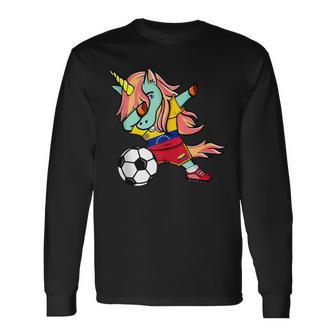 Dabbing Unicorn Venezuela Football Venezuelan Flag Soccer Long Sleeve T-Shirt - Monsterry UK