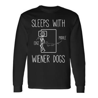 Dachshund Mom Lover Sleeps With Wiener Dogs Long Sleeve T-Shirt | Mazezy