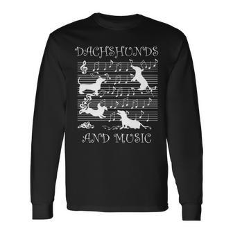 Dachshund Music Notes Musician Clef Piano Long Sleeve T-Shirt | Mazezy