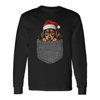 Dachshund Pocket Dog Christmas Black Langarmshirts - Seseable