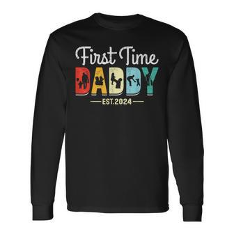 Dad Est 2024 Expect Baby First 1St Time Daddy Father's Day Long Sleeve T-Shirt - Thegiftio UK