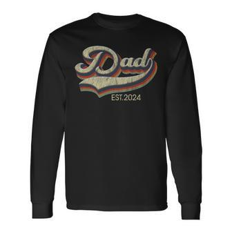 Dad Est 2024 Vintage Retro Father's Day Expect Baby 2024 Long Sleeve T-Shirt - Thegiftio UK
